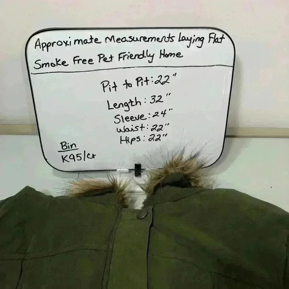 Women's Winter Olive Green Coat Hooded Warm Jacket with Fur Trim Size Medium - Picture 15 of 15